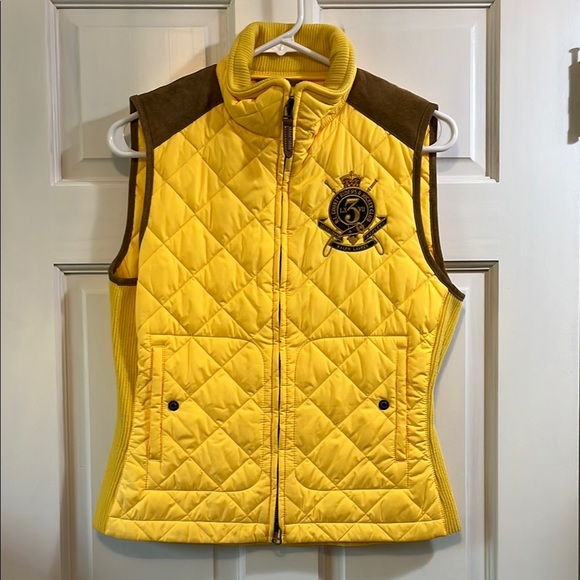Ralph Lauren Sport Yellow Quilted Genuine Suede Vest with Crest Logo - Size M - Picture 2 of 16